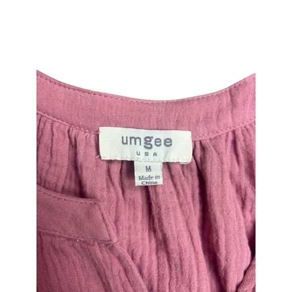 Umgee Women’s M Pink Cotton Top Puff Dot Mesh Sleeves Boho Blouse - Picture 2 of 7